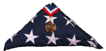 US flag folded with medal